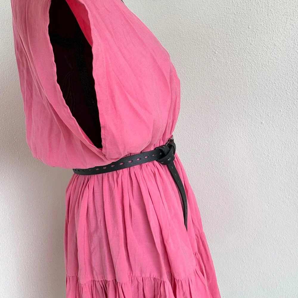 Mango Tiered V-Neck Mini Dress Womens Size 6‎ Pink